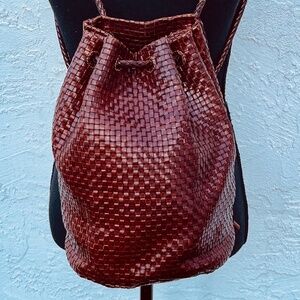 DESMO Italy VintageIntrecciato(woven)brown Leather Backpack purse shoulder bag